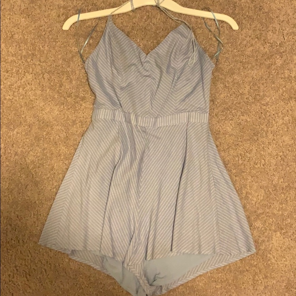 Blue and white striped romper